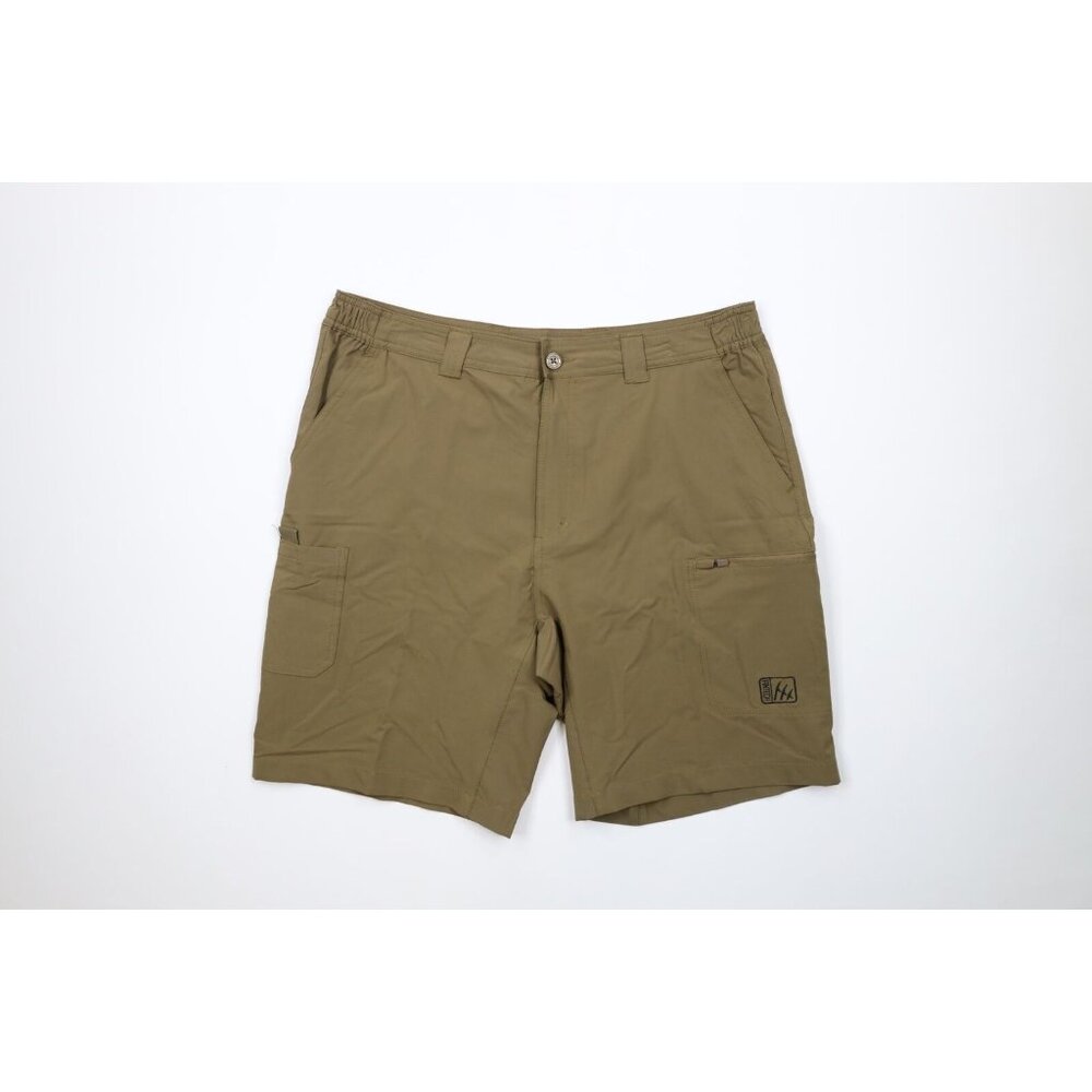 Fintech Mens Size XL Performance Stretch Fishing Outdoor Cargo Shorts Green